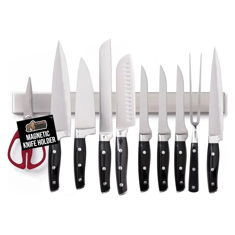 Gorilla Grip Magnetic Knife Holder 12in Wall Mount Stainless Steel Strip Rack
